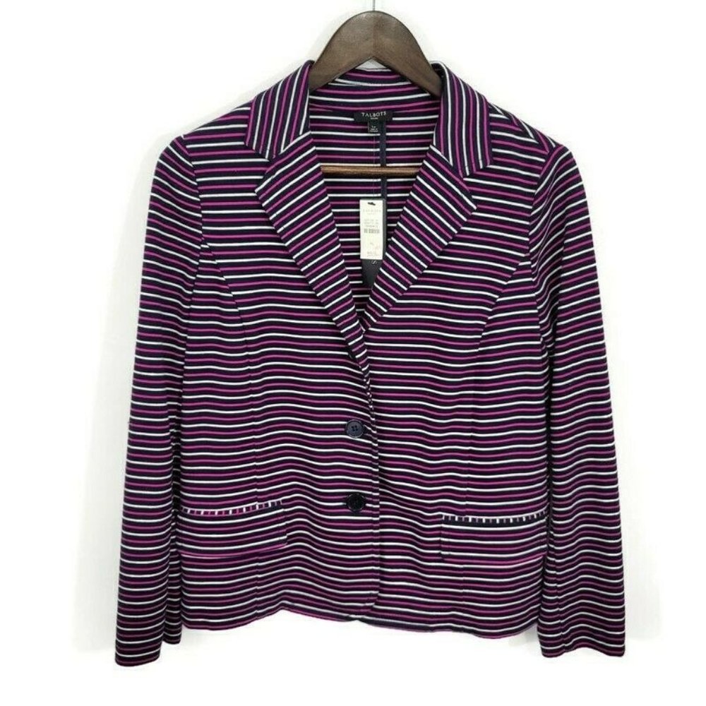 Talbots Womens Sweater Blazer Petite Navy Pink